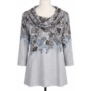 Indigo Soul Floral Paisley Ombre Tunic Top Cowl Neck Soft Knit Boho Artsy XL